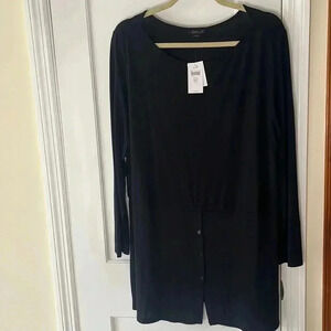 NWT JJill  Long Tunic Top Womens XLP Black Stretch Knit Lagenlook Capsule Chic